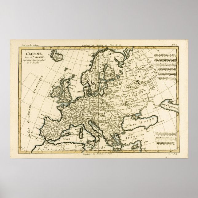 Póster Mapa de Europa de Guillaume Raynal (Frente)