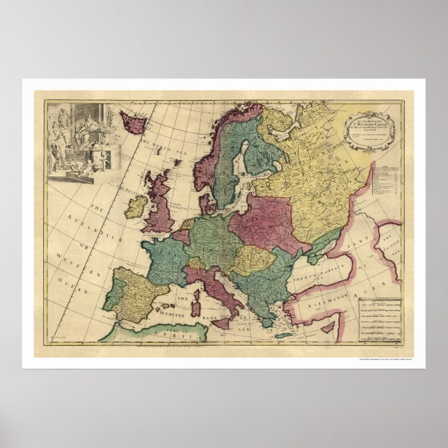 Póster Mapa de Europa por Senex 1725 (Frente)
