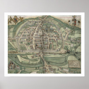 Póster Mapa de Exeter, de "Civitates Orbis Terrarum"