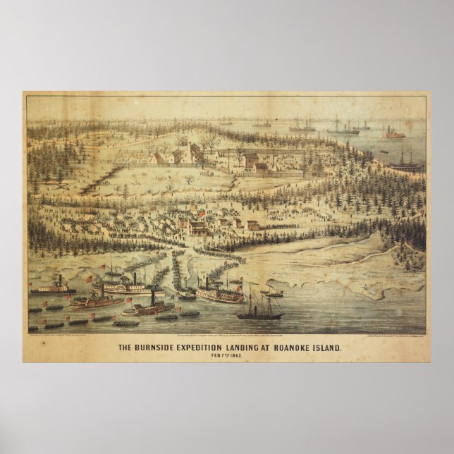 Póster Mapa de Expedición de la Isla de Roanoke (1862) (Frente)