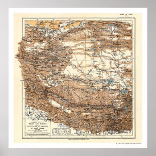 Póster Mapa de Expedición de Tibet Hedin 1909