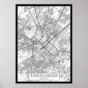 Póster Mapa de Faisalabad Pakistán