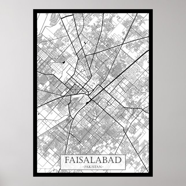 Póster Mapa de Faisalabad Pakistán (Frente)
