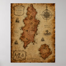 Mapa de fantasía antiguo — Isla de Velmoris