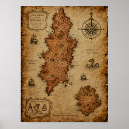Póster Mapa de fantasía antiguo — Isla de Velmoris