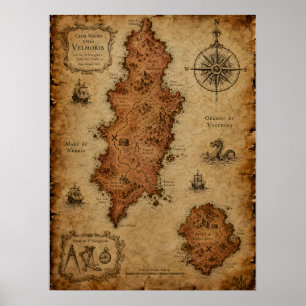 Póster Mapa de fantasía antiguo — Isla de Velmoris