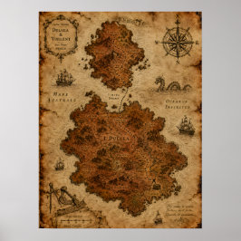 Póster Mapa de fantasía antiguo: Islas Dulsea y Vorlent