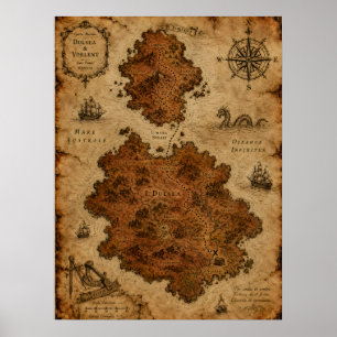 Póster Mapa de fantasía antiguo: Islas Dulsea y Vorlent