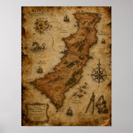 Póster Mapa de fantasía antiguo — Karnor y Draegar
