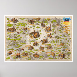Póster Mapa de fantasía pictórica de Transilvania - Papel