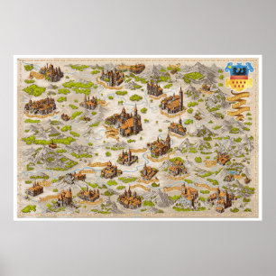 Póster Mapa de fantasía pictórica de Transilvania - Papel