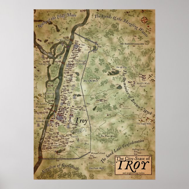 Póster Mapa de fantasías de Troy, Nueva York (Frente)