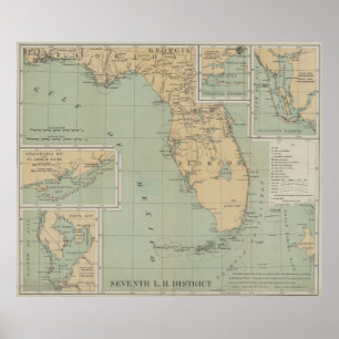 Póster Mapa de faro de época de Florida (1898)