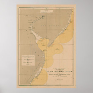 Póster Mapa de faro de época de NJ, MD y Delaware