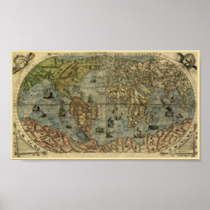 Póster Mapa de Fernando Bertelli 1565 del mundo