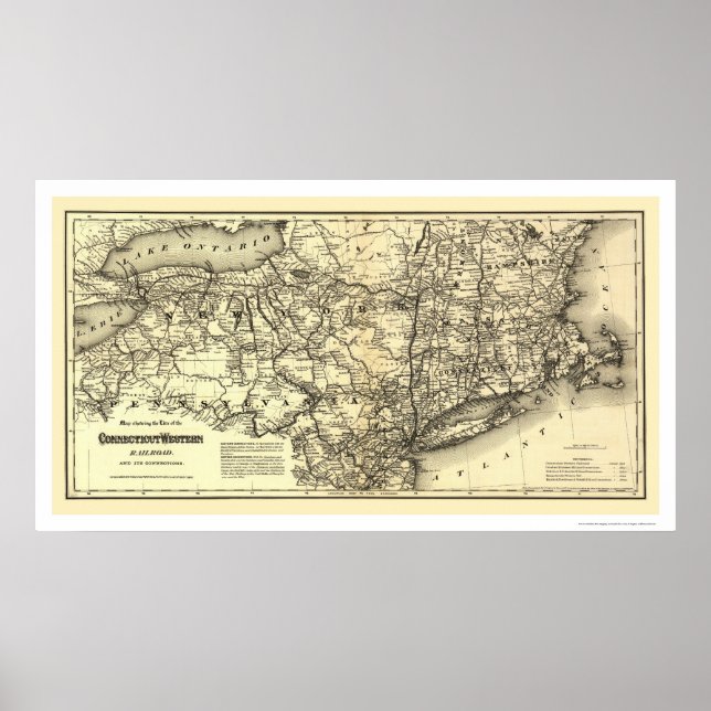 Póster Mapa de Ferrocarriles de Connecticut y Occidente 1 (Frente)