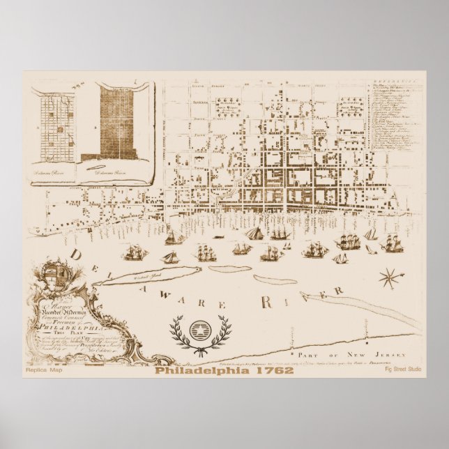 Póster Mapa de Filadelfia 1762, réplica (Frente)