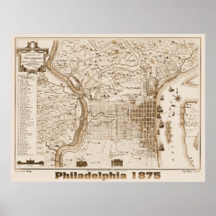 Póster Mapa de Filadelfia 1875, réplica