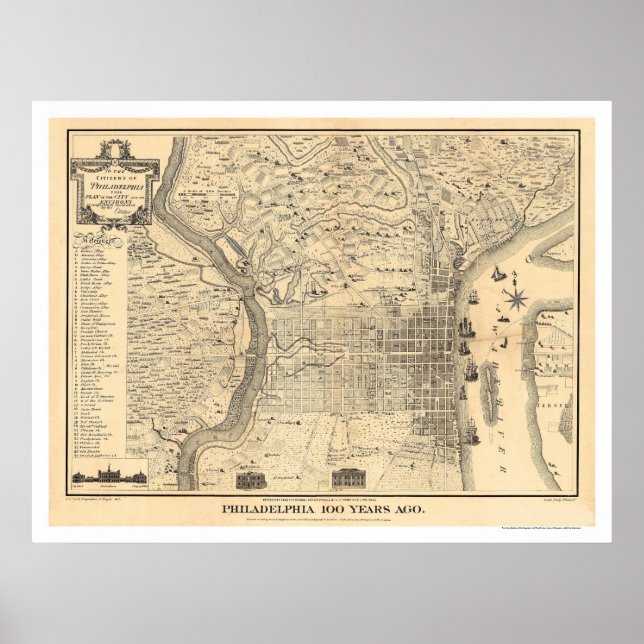 Póster Mapa de Filadelfia como era en 1776 por Varte (Frente)