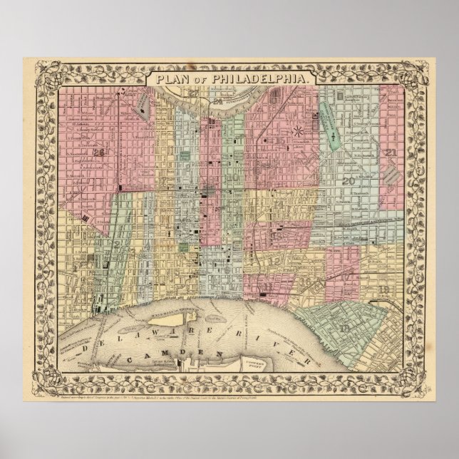 Póster Mapa de Filadelfia de Mitchell (Frente)