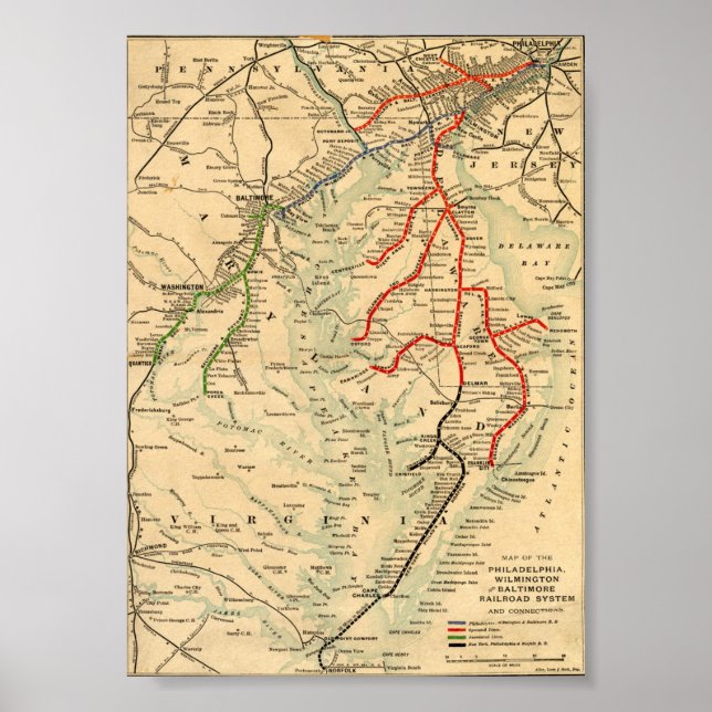Póster Mapa de Filadelfia, Wilmington y Baltimore de los  (Frente)