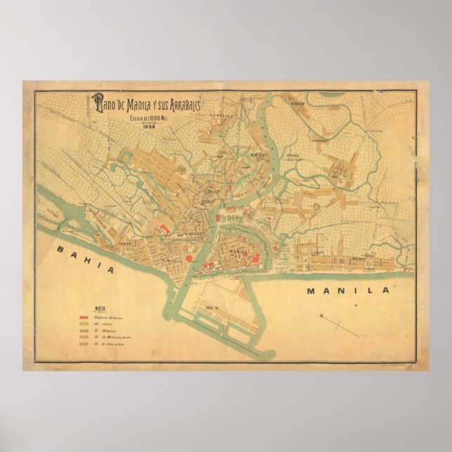 Póster Mapa de Filipinas de la Antigua Manila (1898) (Frente)