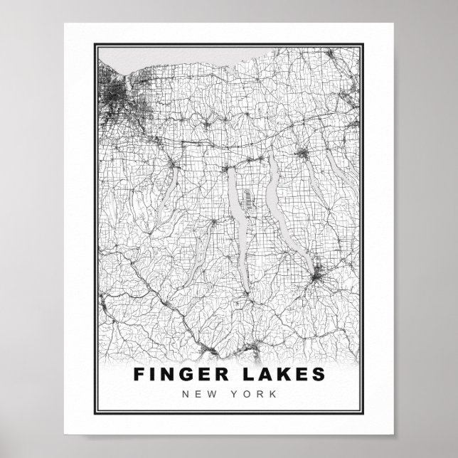 Póster Mapa de Finger Lakes (Frente)