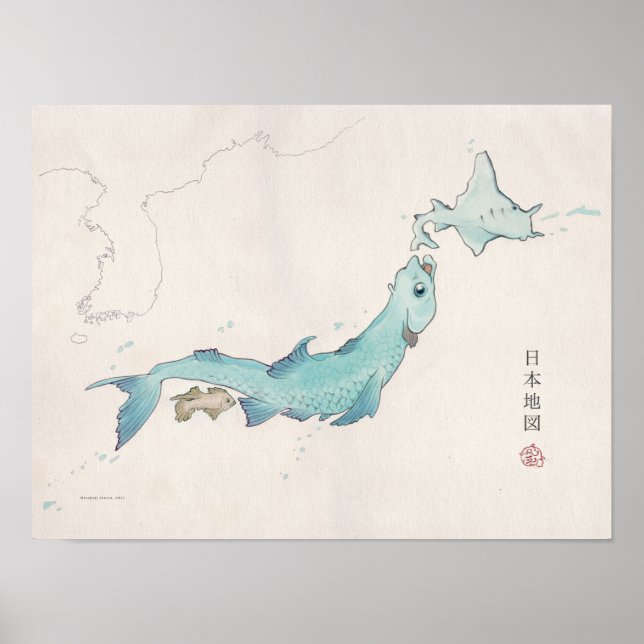 Póster Mapa de Fish Japan (sin etiquetar) (Frente)