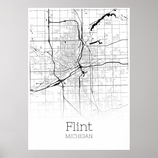 Póster Mapa de Flint - Michigan - Poster del Mapa de la C (Frente)