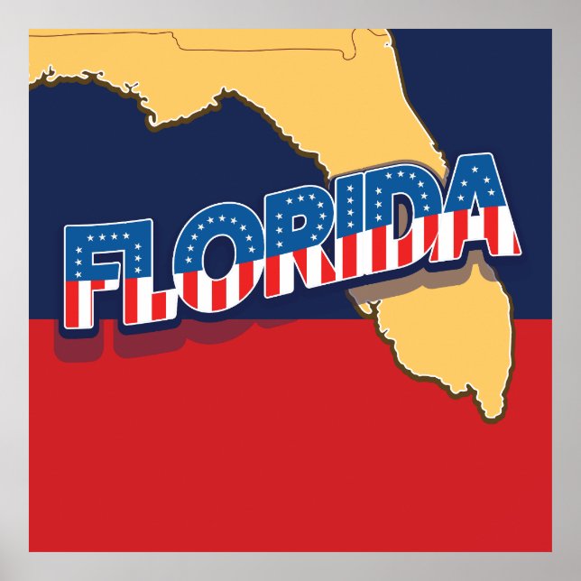 Póster Mapa de Florida estrellas y barras (Frente)