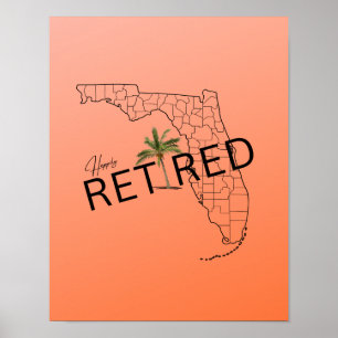Póster Mapa de Florida felizmente retirado y palmera trop