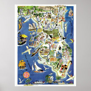Póster Mapa de Florida - Poster de aspecto vintage