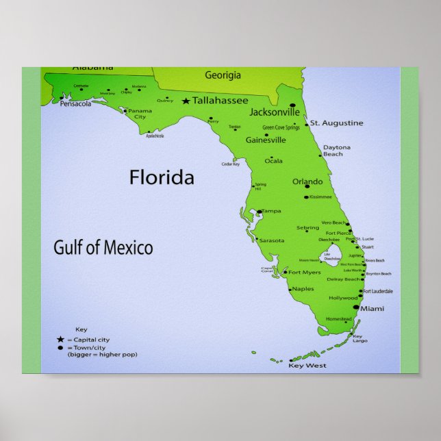 Póster Mapa de Florida USA (Frente)