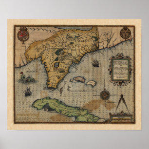 Póster Mapa de Florida y el Caribe (1588)