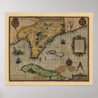 Póster Mapa de Florida y el Caribe (1588)