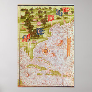 Póster Mapa de Florida y las Antillas