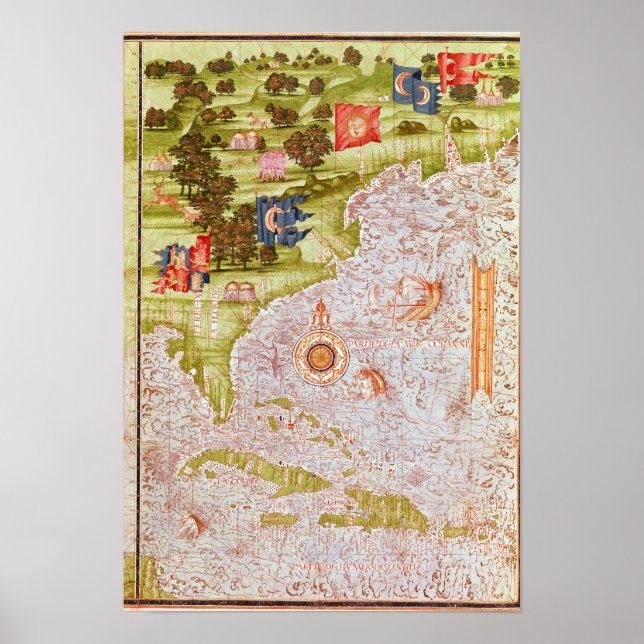 Póster Mapa de Florida y las Antillas (Frente)