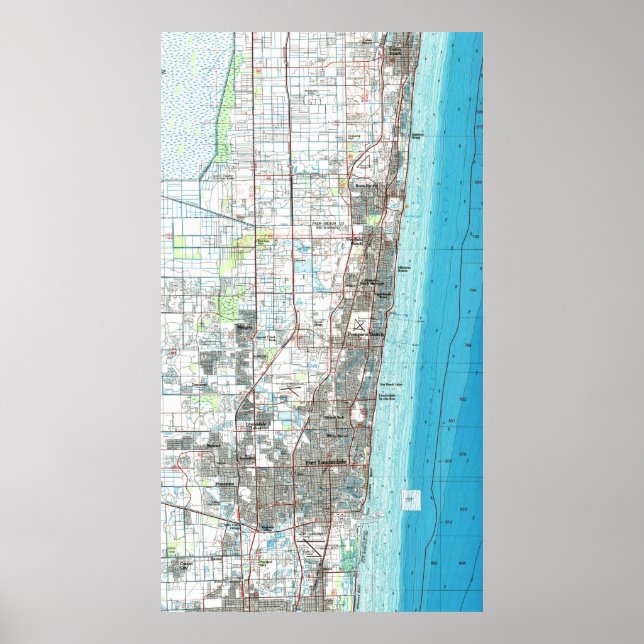 Póster Mapa de Fort Lauderdale Florida (1985) (Frente)