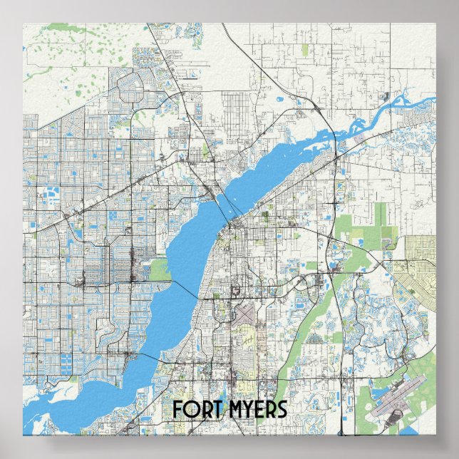Póster Mapa de Fort Myers Florida USA (Frente)