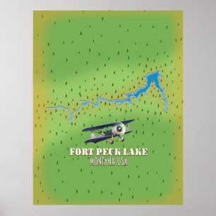 Póster Mapa de Fort Peck Lake Montana USA