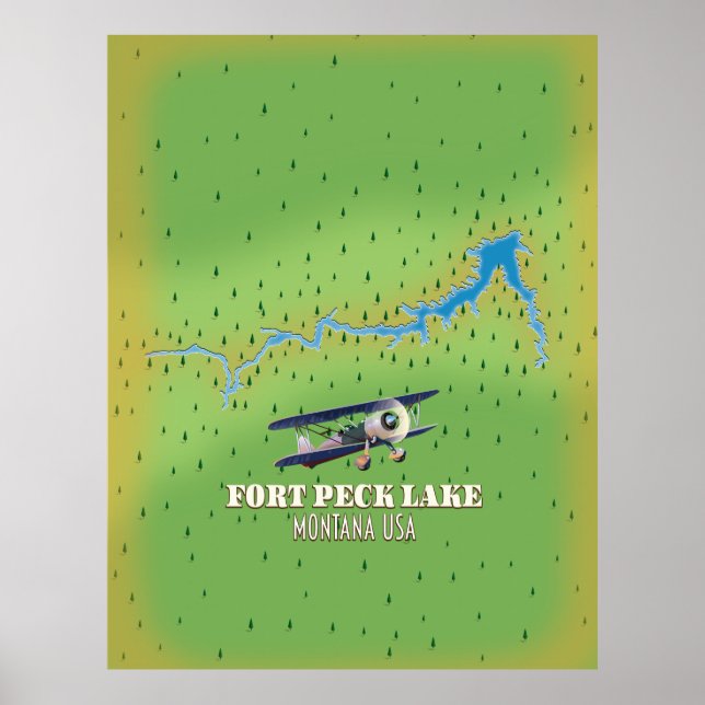 Póster Mapa de Fort Peck Lake Montana USA (Frente)