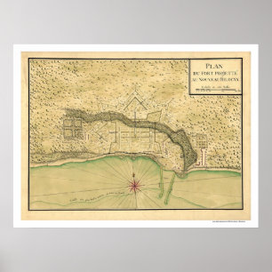 Póster Mapa de Fortificación de Biloxi Mississippi 1721