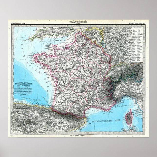 Póster Mapa de Francia (1891) (Frente)