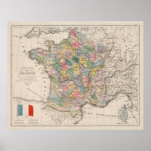 Póster Mapa de Francia de época (1842)