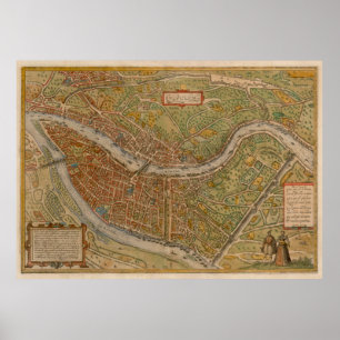 Póster Mapa de Francia de Lyon Vintage (1572)