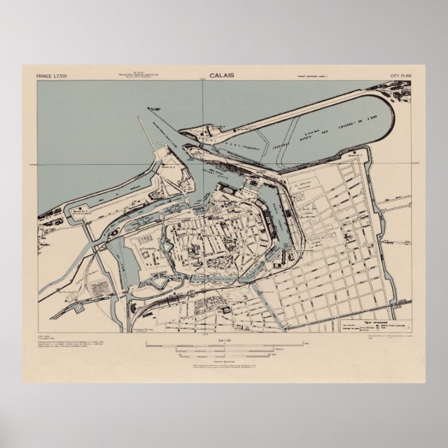 Póster Mapa de Francia de Old Calais (1943) (Frente)