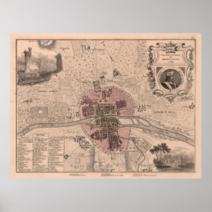 Póster Mapa de Francia del Viejo París (1869) Vintage cap