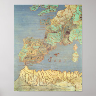 Póster Mapa de Francia, España y África noroccidental