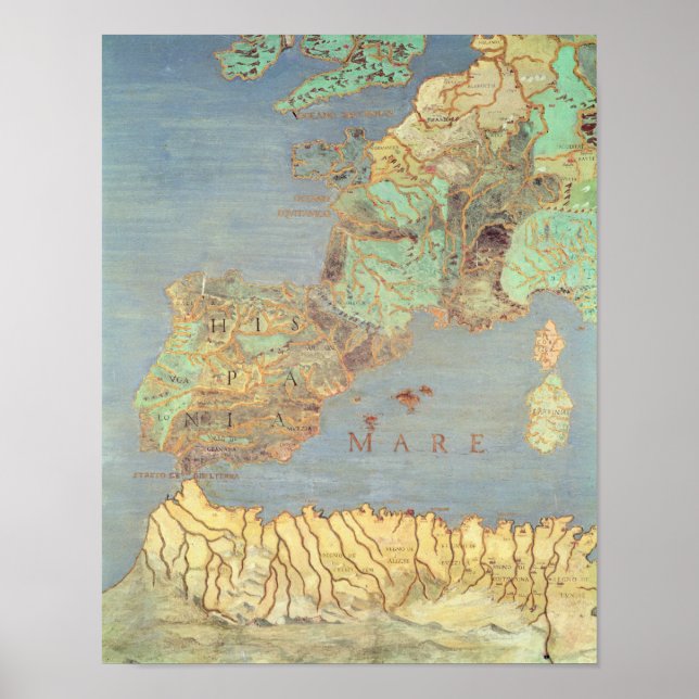 Póster Mapa de Francia, España y África noroccidental (Frente)