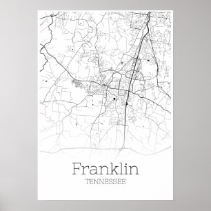 Póster Mapa de Franklin - Tennessee - Poster del Mapa de 
